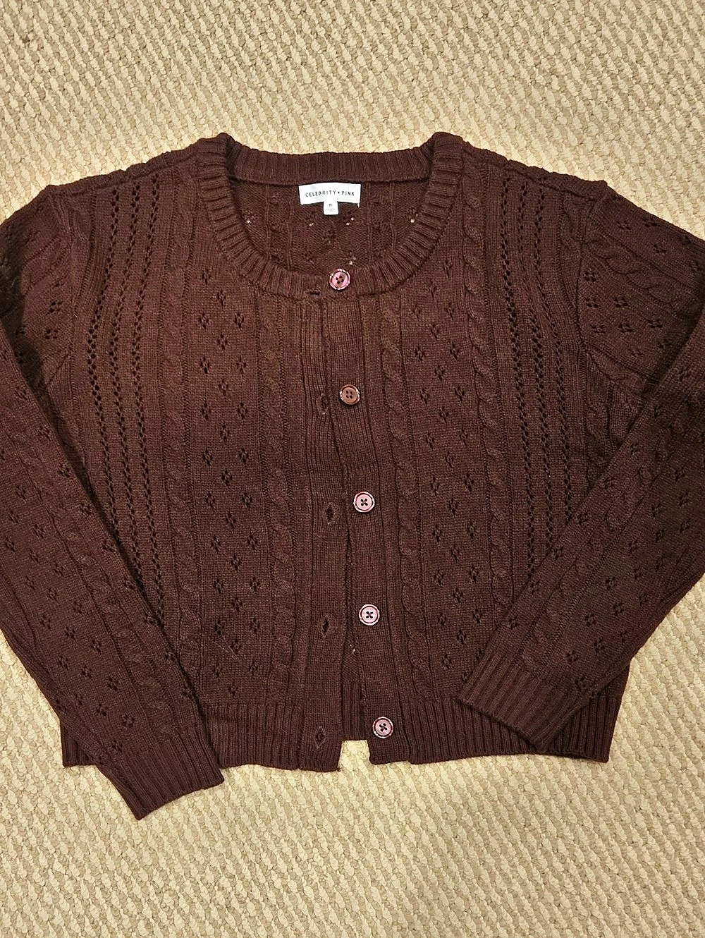 Celebrity Pink Cable Knit Cardigan Size Medium